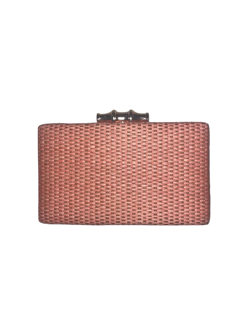 Woven Basketweave Box Clutch with Bamboo Clasp – Dusty Rose